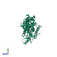 PDB entry 4oo9 coloured by chain, side view.
