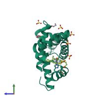 PDB entry 4ood coloured by chain, side view.