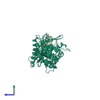 PDB entry 4oom coloured by chain, side view.