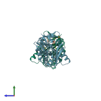 PDB entry 4op0 coloured by chain, side view.