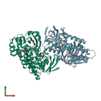 PDB entry 4opd coloured by chain, front view.