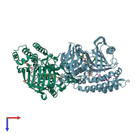 PDB entry 4opd coloured by chain, top view.