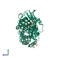 PDB entry 4opg coloured by chain, side view.