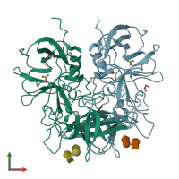 PDB entry 4opo coloured by chain, front view.