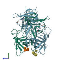 PDB entry 4opo coloured by chain, side view.
