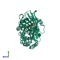 PDB entry 4opt coloured by chain, side view.