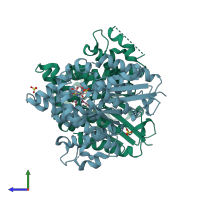 PDB entry 4oql coloured by chain, side view.