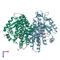 PDB entry 4oql coloured by chain, top view.