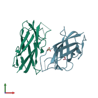 PDB entry 4or1 coloured by chain, front view.