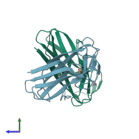 PDB entry 4or1 coloured by chain, side view.