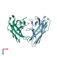 PDB entry 4or1 coloured by chain, top view.