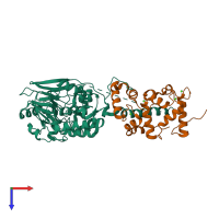 PDB entry 4orb coloured by chain, top view.