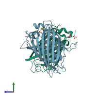 PDB entry 4orn coloured by chain, side view.