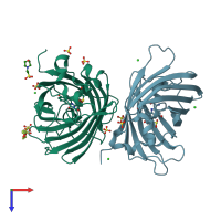 PDB entry 4orn coloured by chain, top view.