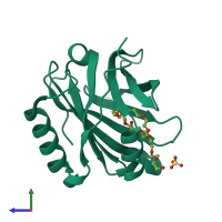 PDB entry 4orr coloured by chain, side view.