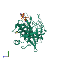 PDB entry 4os1 coloured by chain, side view.