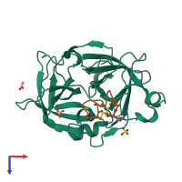 PDB entry 4os1 coloured by chain, top view.