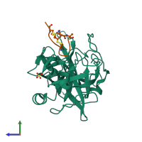 PDB entry 4os5 coloured by chain, side view.