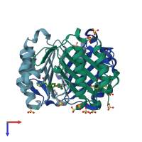 PDB entry 4osf coloured by chain, top view.