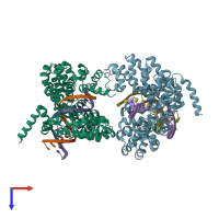 PDB entry 4osh coloured by chain, top view.