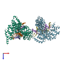 PDB entry 4osi coloured by chain, top view.