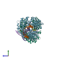 PDB entry 4osm coloured by chain, side view.