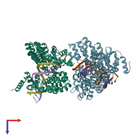 PDB entry 4osm coloured by chain, top view.