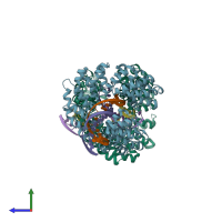 PDB entry 4oss coloured by chain, side view.