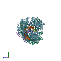 PDB entry 4osv coloured by chain, side view.