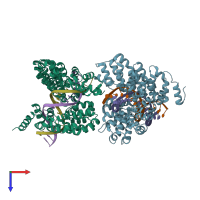 PDB entry 4osv coloured by chain, top view.