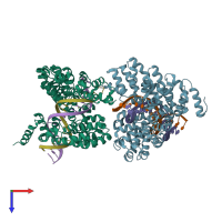 PDB entry 4osw coloured by chain, top view.