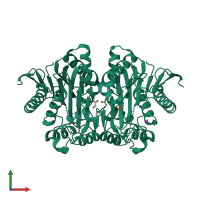 Homo dimeric assembly 1 of PDB entry 4osy coloured by chemically distinct molecules, front view.