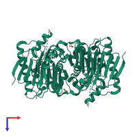 Homo dimeric assembly 1 of PDB entry 4osy coloured by chemically distinct molecules, top view.