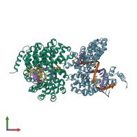 PDB entry 4ot0 coloured by chain, front view.