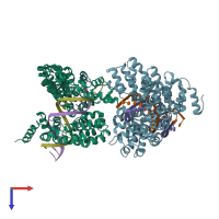 PDB entry 4ot0 coloured by chain, top view.