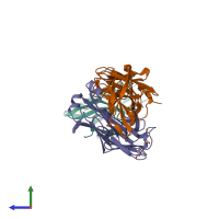 PDB entry 4ot1 coloured by chain, side view.