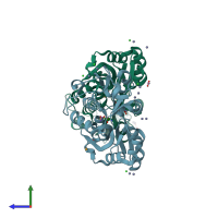 PDB entry 4ote coloured by chain, side view.