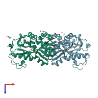 PDB entry 4ote coloured by chain, top view.