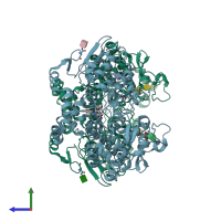 PDB entry 4oty coloured by chain, side view.