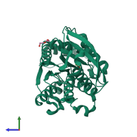 PDB entry 4ou5 coloured by chain, side view.