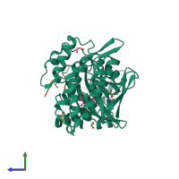 PDB entry 4ouc coloured by chain, side view.