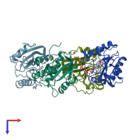 PDB entry 4oug coloured by chain, top view.