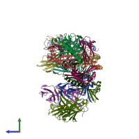 PDB entry 4ov5 coloured by chain, side view.