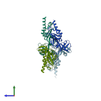 PDB entry 4ova coloured by chain, side view.