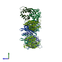 PDB entry 4ovm coloured by chain, side view.