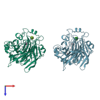 PDB entry 4ovw coloured by chain, top view.