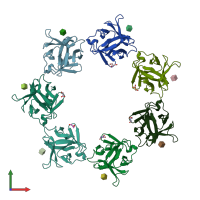 PDB entry 4owk coloured by chain, front view.