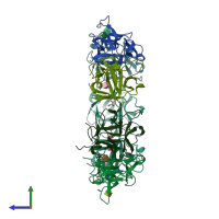 PDB entry 4owk coloured by chain, side view.