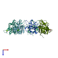 PDB entry 4owk coloured by chain, top view.
