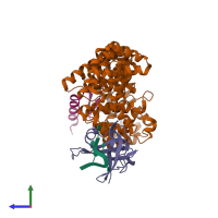 PDB entry 4oww coloured by chain, side view.